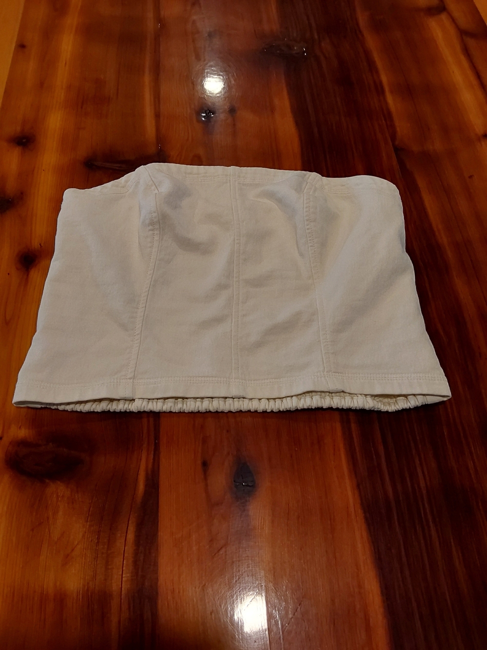 Aerie Cream Smoked Crop Top with Rushed Back